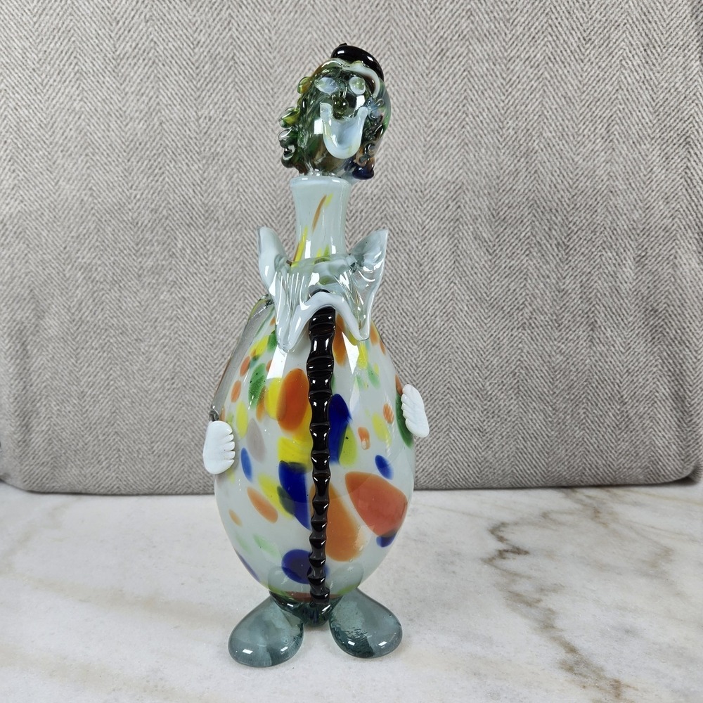 VTG Murano Colorful Clown Hand Blown Glass Decanter with Stopper Italy Glass Art